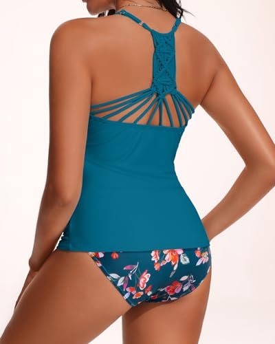 Holipick Tummy Control Two Piece Tankini Set Swimsuits for Women V Neck Tankini Top Bathing Suits with Swim Bottom
