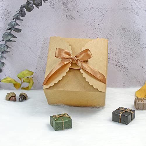 WEWILUCK Brown Box for Presents, 10 Pack Small Empty Kraft Paper Gift Boxes with Ribbon For Packaging Candy, Cookie, Choco...