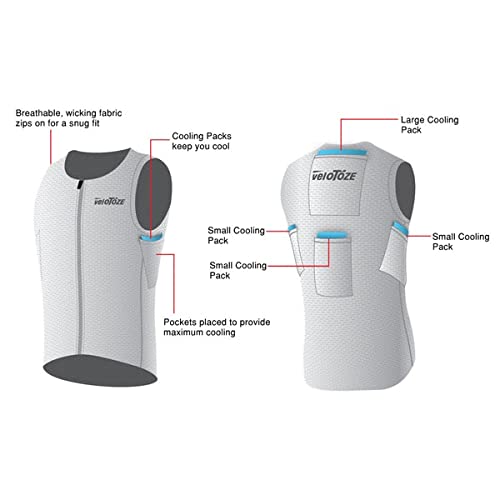 veloToze - Men's Cooling Cycling Vest, 4 reusable cooling packs included, keep cool while riding indoors and outdoors - WHITE