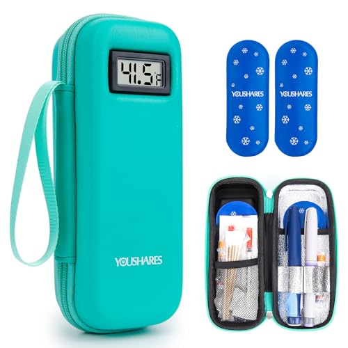 YOUSHARES Insulin Cooler Travel Case with Temperature Display - Refrigerated Medicine Cooling Bag with 2 TSA Approved Ice ...
