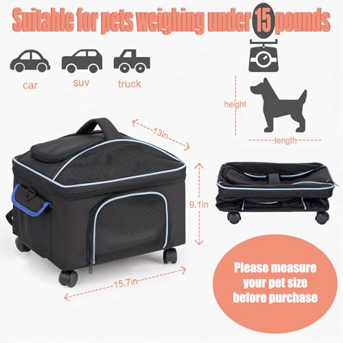 4-in-1 Cat Car Seat and Cat Carrier with Removable Wheels Booster Car Seats for Small Dogs Cats Comes with Shoulder Strap ...