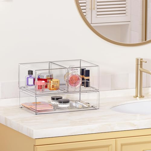 Vtopmart Stackable Storage Drawers Set of 3,Clear Plastic Organizer Bins for Makeup, Cosmetics, Beauty Supplies,Ideal for ...