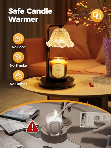 Flower Candle Warmer Lamp with Timer - Electric Modern Wax Melt Warmer Black Scented Jar Candles Light Room Decor for Hous...