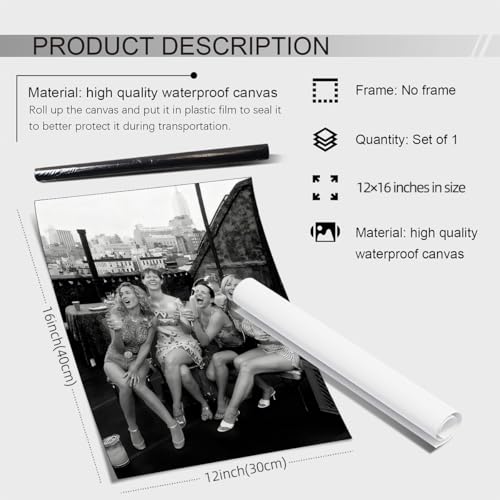 Retro Black And White Woman Canvas Wall Art Fashion Rooftop Party Posters Trendy Glam Girly Prints Pictures Woman Cheers A...