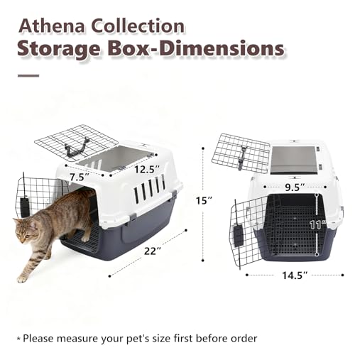 Athena Collection 22" Hard-Sided Travel Pet Carrier for Small Dogs and Cats, Plastic Dog Crate with 2-Door Top & Front Loa...