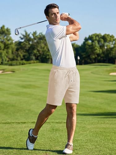 JMIERR Men's Shorts Casual Stretch Solid Short Elastic Waist Drawstring Lightweight Textured Summer Shorts