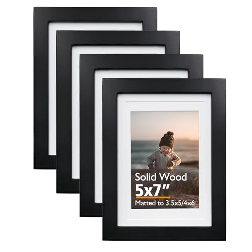 KINLINK 5x7 Picture Frame Black, Solid Wood Frames 5x7 with Acrylic Plexiglass for Pictures 4x6 With Mat,Tabletop and Wall...