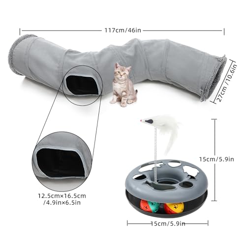 TSEB4TEP Cat Tunnel, Indoor Cat Toy, Roller Track Cat Toy, Collapsible S-Shaped Play Tube, 10.5 Inch Diameter Maze Cats Ho...