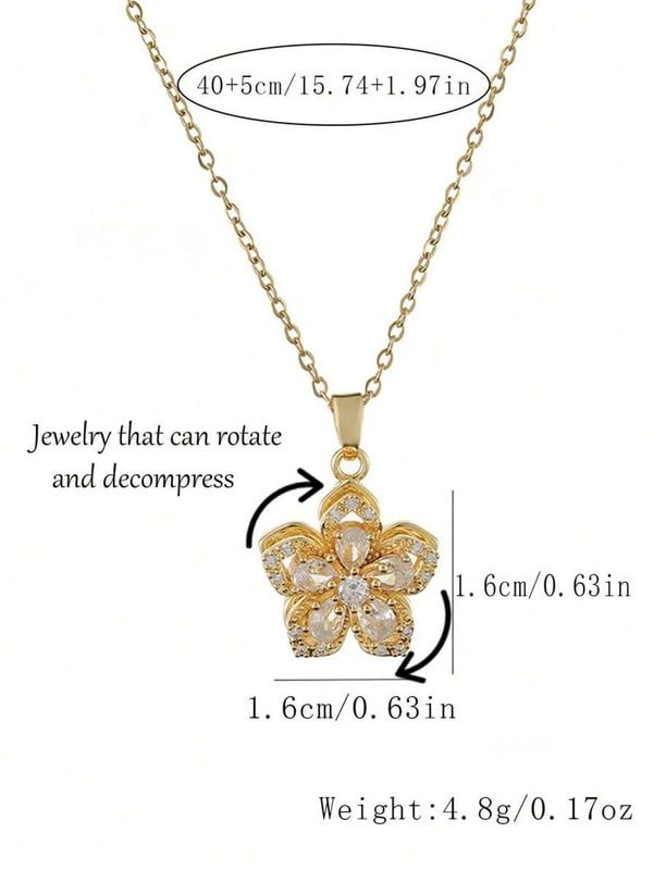 Elegant Zirconia Flower Pendant Necklace Vintage Gold Plated Crystal Bauhinia Necklaces for Women Birthday Valentine's Gift