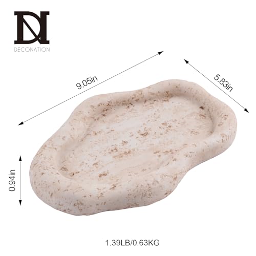 Cloud-Shaped Resin Jewelry Tray, Beige Travertine Vanity Tray for Bathroom Countertop, Trinket Candle Dish, Perfume Holde...