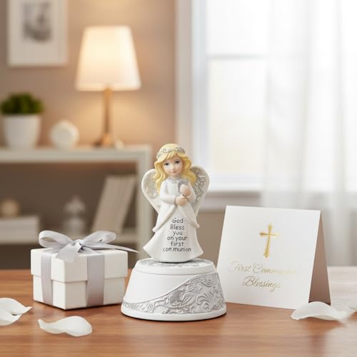Comfy Hour First Communion Angel Figurine Music Box, Christian Catholic Prayer Keepsake with Chalice and Cross, Artisan Cr...