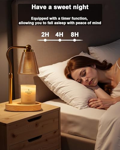 HONGZZI Candle Warmer Lamp with Timer, Dimmer, Adjustable Height, 2 Replacement Bulbs, Electric Candle Warmer for Jar Cand...