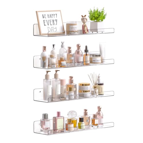 upsimples Acrylic Shelves for Bathroom Storage, 15" Floating Shelves Wall Organizer for Perfume, Make up, Skincare, Kids B...