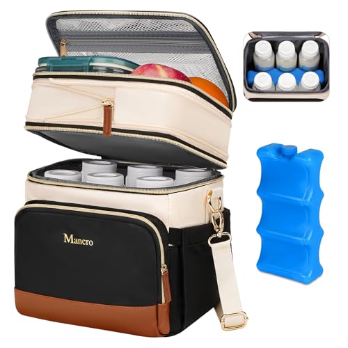 Mancro Expandable Breast Milk Cooler Travel Bag with Ice Pack, Double Layer Baby Bottle Bag Fits 6 Bottles Up to 9 Ounce, ...
