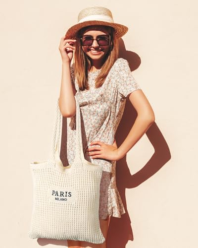 Loiyadn Beach Bags for Women - Straw Bag with Zipper, Soft Woven beach bag, Casual Straw Shoulder Bag for Daily Use