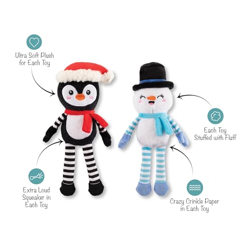Fringe Studio Pet Toy, Ultimate CHILLERS Plush Dog Toy 2 Piece Set, Penguin & Snowman, PetShop Collection (312066)