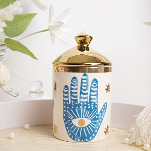 Beccalame Big Eye Aromatherapy Candle Jar With Lid Ceramic Makecup Cotton Swab Holder Home Deocrative Bottler, Home Firepl...
