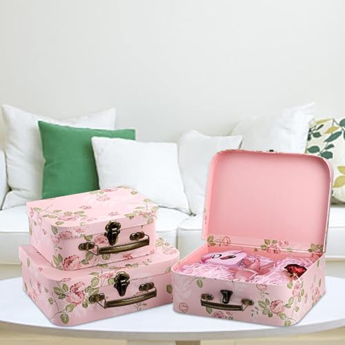 Fasmov 3 Pack Paperboard Suitcases Storage Box Decorative Storage Boxes Gift Boxes With Lids for Photo Storage Home Decora...