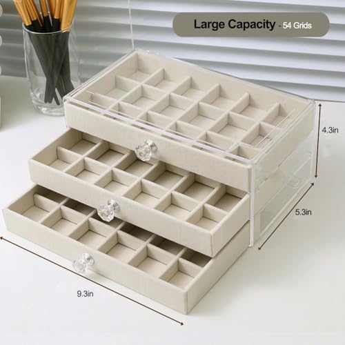 SPAKOWN Earring Box Holder Organizer Display Case, Clear Velvet Jewelry Storage Tray Organizer for Earring Ring Stud (Beig...