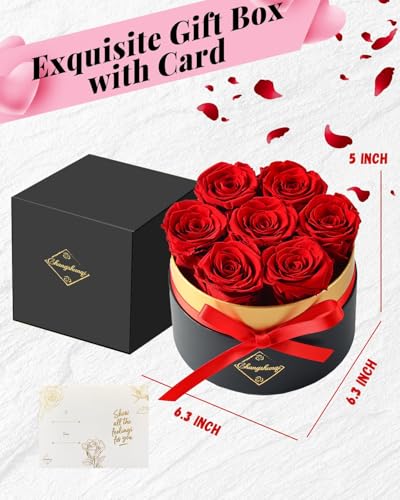 Changshunqi Forever Flowers Preserved Roses in a Box - 7 Preserved Flowers in a Box Last 2-3 Years, Rose Forever Birthday ...