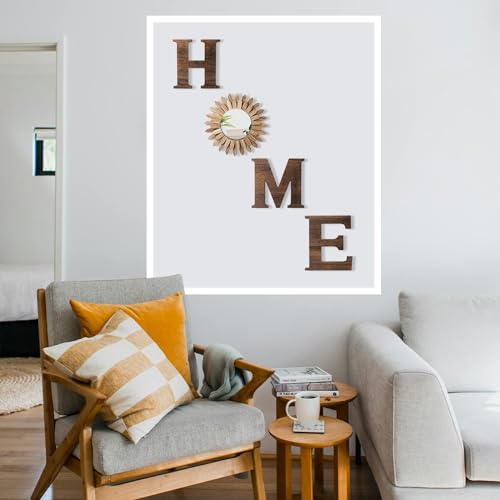 CHIF HAUTH Wood Home Sign with Sunflower Shaped Wood Mirror for O, Thick Letters for Wall Art, Rustic Decor, Farmhouse Hom...