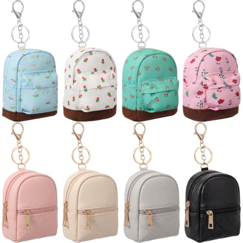 Hsei 8 Pcs Mini Backpack Keychain Coin Purse Tiny Key Chain Cute Cosmetic Bag Small Wallets Mini Valentines Gifts for Wome...