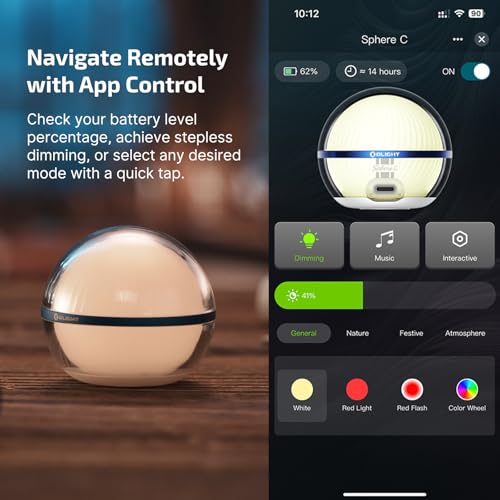 OLIGHT Sphere C Smart Night Light, USB-C Rechargeable, Ambient Table Lamp with APP Control, 75 Lumens RGB Dimmable Bedside...
