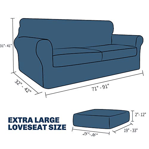 JIVINER 3 Pieces Couch Covers for 2 Cushion Couch Stretch Sofa Cover with 2 Extra Large Seat Cushion Covers Thick Fitted L...