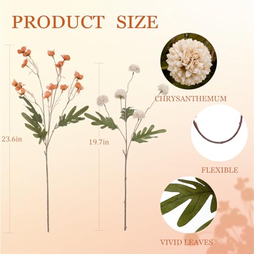 LILUYTO Faux Flowers for Vase,8 pcs Artificial Pom Pom Chrysanthemum Flowers with Wild Flowers,Spring Floral Stems Arrange...