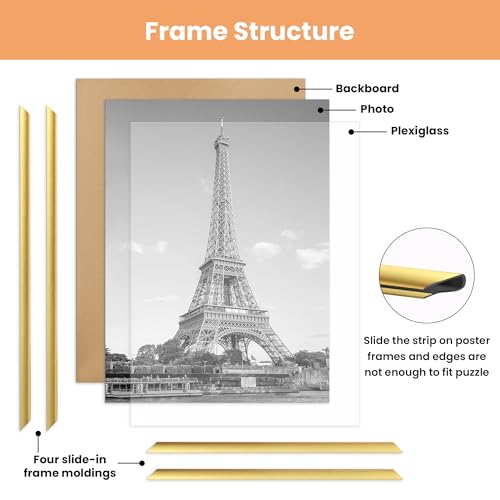 upsimples 12x16 Picture Frame Gold 3 Pack, Scratch-Proof Poster Frames 12 x 16 for Photo Gallery - Slide-In Strips, Horizo...