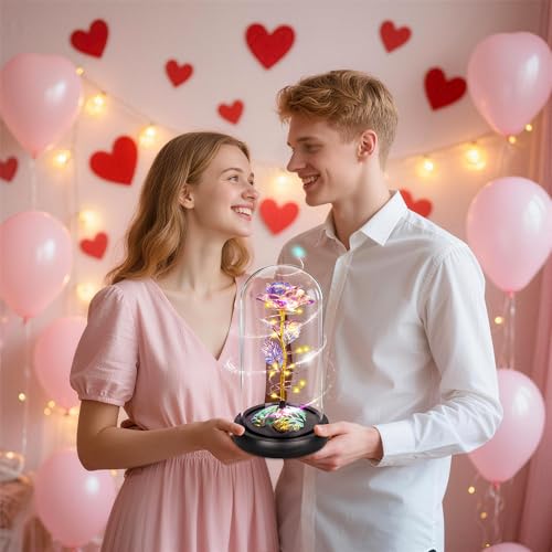Childom Mothers Day Flowers Gifts for Mom,Birthday Gifts for Women,Rotating Light Up Rose in A Glass Dome,Mothers Day Flow...