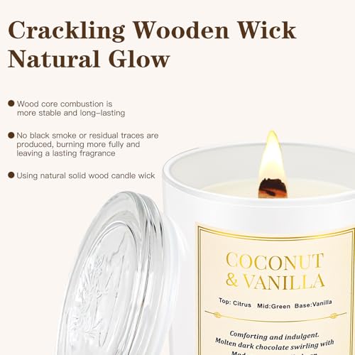 2 Pack Wood Wick Coconut & Vanilla Candle Gift Set – Long Lasting Soy Wax Candles with Gift Boxes, Holiday Aromatherapy Ca...