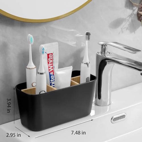 Toothbrush Holders for Bathrooms, Bamboo Tooth Brush Holder with 5 Slots Bathroom Vanity Organizer Countertop for Electric...