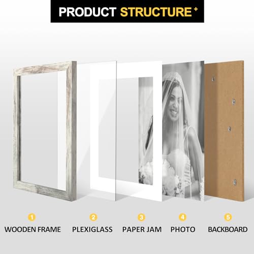 TOFOREVO Picture Frames 8x10 Set of 2 Distressed White Wood Grain Photo Frame for Gallery Wall Mounting or Tabletop Display