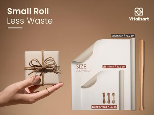 Vitalizart Textured Wrapping Paper Set 17" Roll Twine Ribbons & Tags Extra Thick All-in-One Neutral Beige Kraft Christmas ...