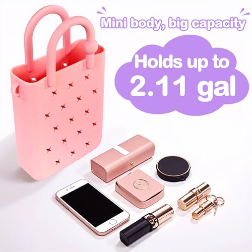 Silicone Small Rubber Beach Bag with 20 Charms, Hole Handbag With Adjustable Shoulder Strap, Girls and Woman