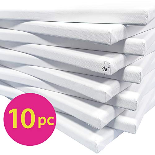 PHOENIX Stretched Canvas for Painting 8x10 Inch/10 Value Pack, 8 Oz Triple Primed 5/8 Inch Profile 100% Cotton White Blank...