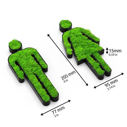 MOOSWERK Moss Restroom Sign Handmade in Germany – Self-Adhesive Preserved Reindeer Lichen Bathroom Door Sign for Men & Wom...