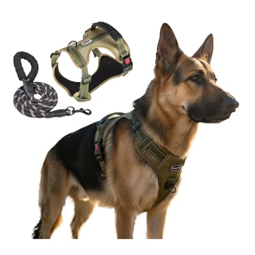 LUVMOJO Tactical Dog Harness and Leash Set, No Pull Adjustable Heavy Duty Pet Vest with Handle, Reflective Harnesses and L...