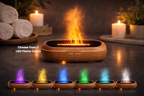AquaAura Flame Diffuser – Flame Effect Essential Oil Diffuser & Humidifier, 160ml Aromatherapy Diffuser with 7 LED Colors,...