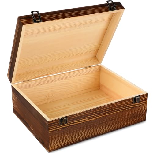 Barydat Extra Large Wooden Memory Box with Hinged Lid for Keepsakes Unfinished Pine DIY Craft Stash Wooden Box for Arts Gi...