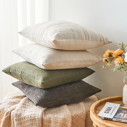 GriNeed Pack of 4 Throw Pillow Covers 22x22 Inch Chenille Textured Neutral Soft Pillow Covers Solid Decorative Farmhouse C...