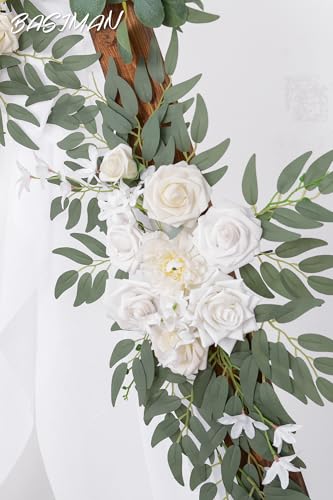 BASIMAN Arch Flowers with Drapes Kit (Pack of 3) for Wedding Ceremony Arbor and Reception Backdrop Decoration Wedding Welc...