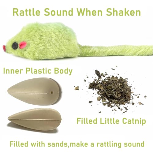 Maiguangta 12PCS Cat Mouse Toys,Faux Fur Cat Mice Toys with Plastic Body, Interactive Catnip Toys for Indoor Cats,Perfect ...