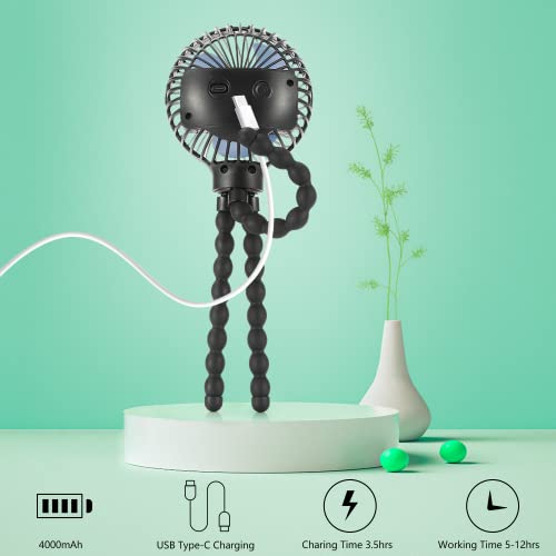snawowo Mini Handheld Personal Portable Fan, Baby Stroller Fan, Car Seat Fan, USB or Battery Powered, with Flexible Tripod...