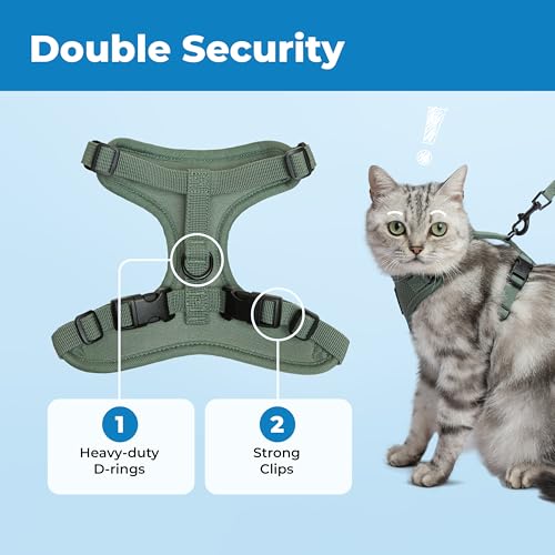 Voyager Escape-Proof Step-in Lock Cat Harness & 5ft Neoprene-Handle Leash Set All-Weather Mesh with Reflective Stitching f...