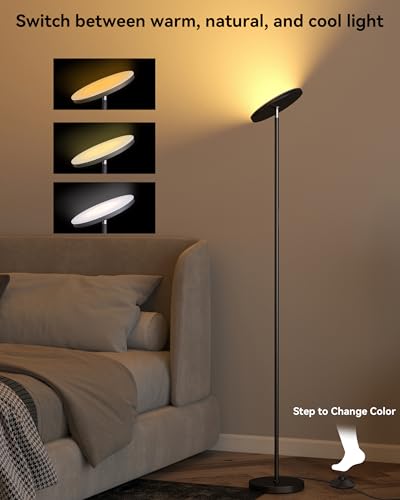 JOOFO LED Floor Lamp – Super Bright Torchiere with Remote & Foot Switch, Stepless Dimmable Tall Standing Lamp, 69" Modern ...