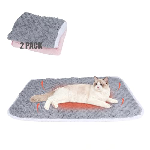 SUPRIY 2-Pack (Pink + Gray) Self-Warming Cat Mat Self-Heating Dog Mat Warm Pet Pad Reflective Heating Pet Bed Waterproof a...