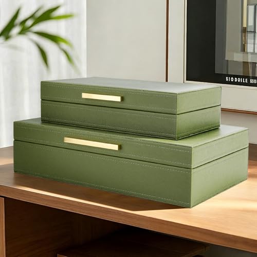Kesiya Decorative Storage Boxes with Lids, Set of 2 PU Leather Memory Box for Keepsakes, Beautiful Large Decorative Box fo...