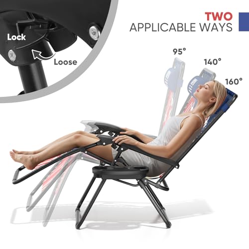 Magshion Zero Gravity Lounge Chairs 2 Pack, Adjustable Folding Recliner with Side Tray Cup Holder, Removable Headrest Pill...